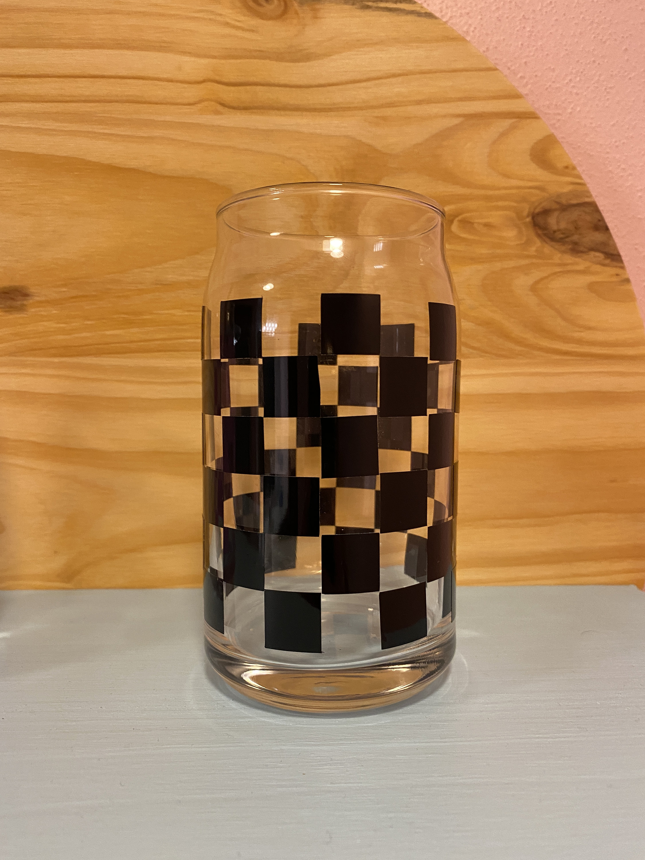 Checker Glass Cup/ Checkered Beer Can Glass/ Iced Coffee Glass Etsy