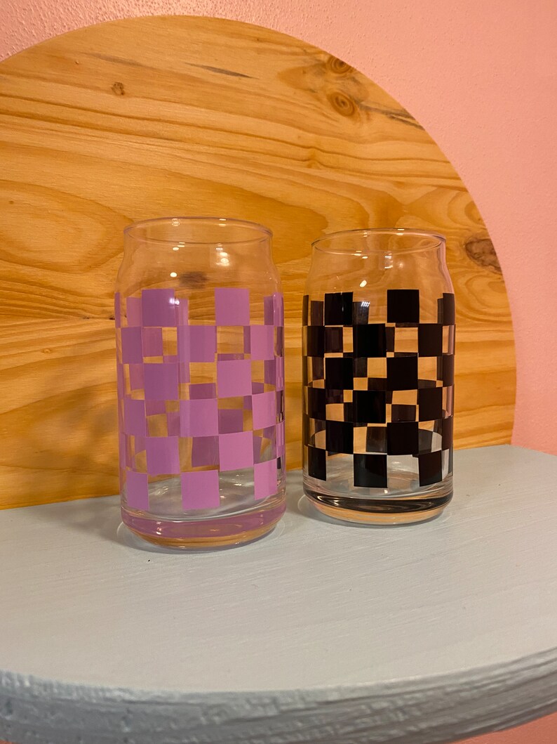 Checker Glass Cup/ Checkered Beer Can Glass/ Iced Coffee Glass Etsy