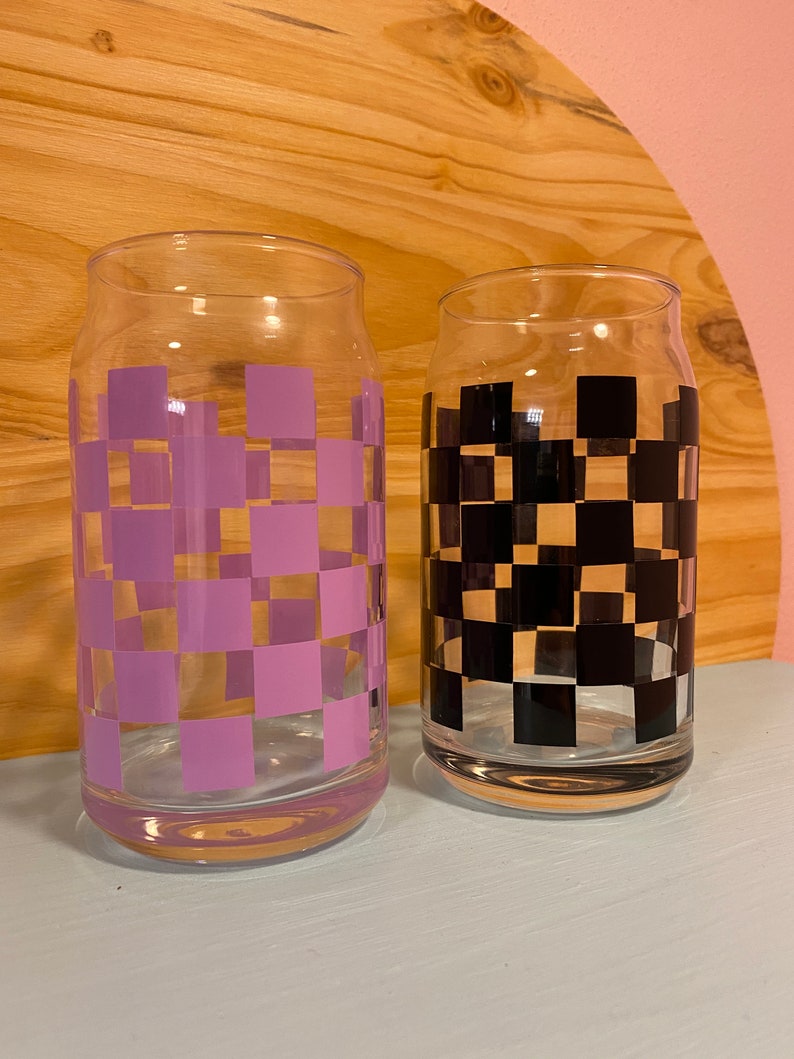 Checker Glass Cup/ Checkered Beer Can Glass/ Iced Coffee Glass Etsy