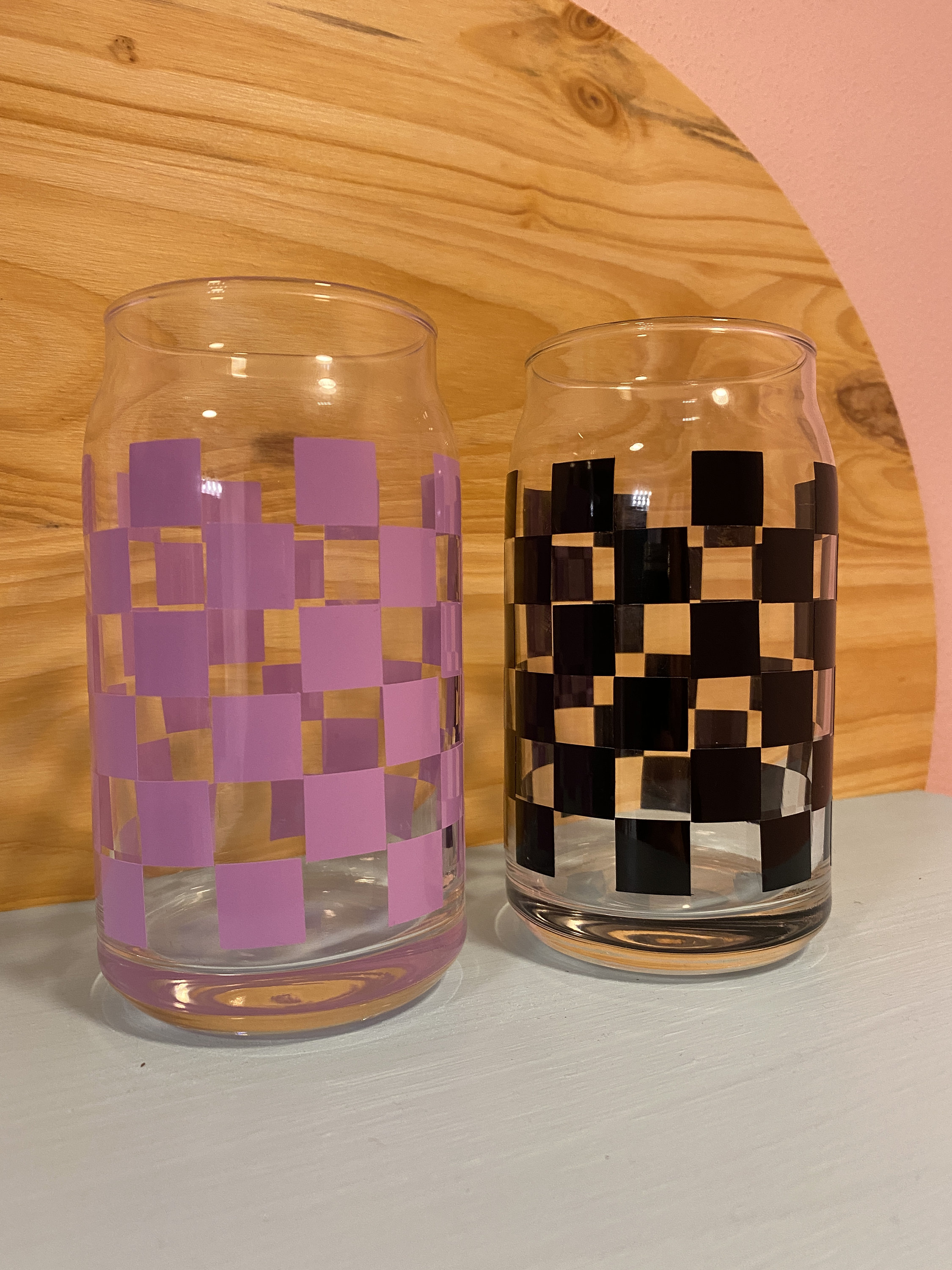 Checker Glass Cup/ Checkered Beer Can Glass/ Iced Coffee Glass Etsy