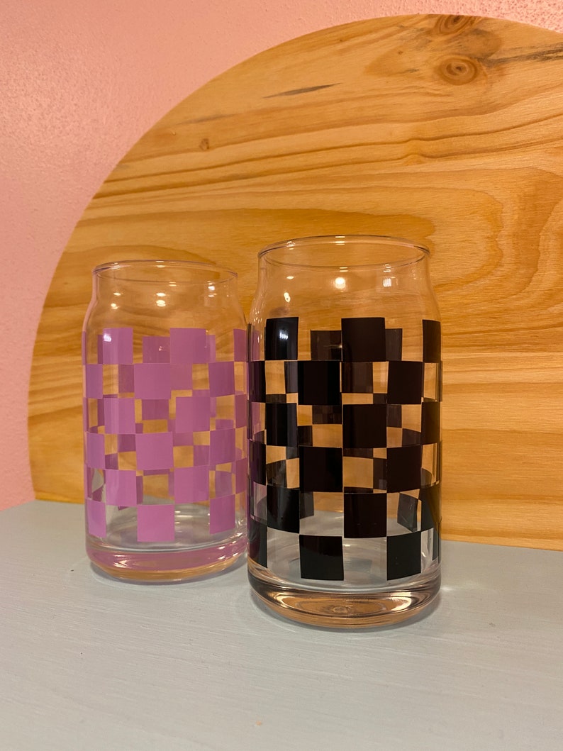 Checker Glass Cup/ Checkered Beer Can Glass/ Iced Coffee Glass Etsy