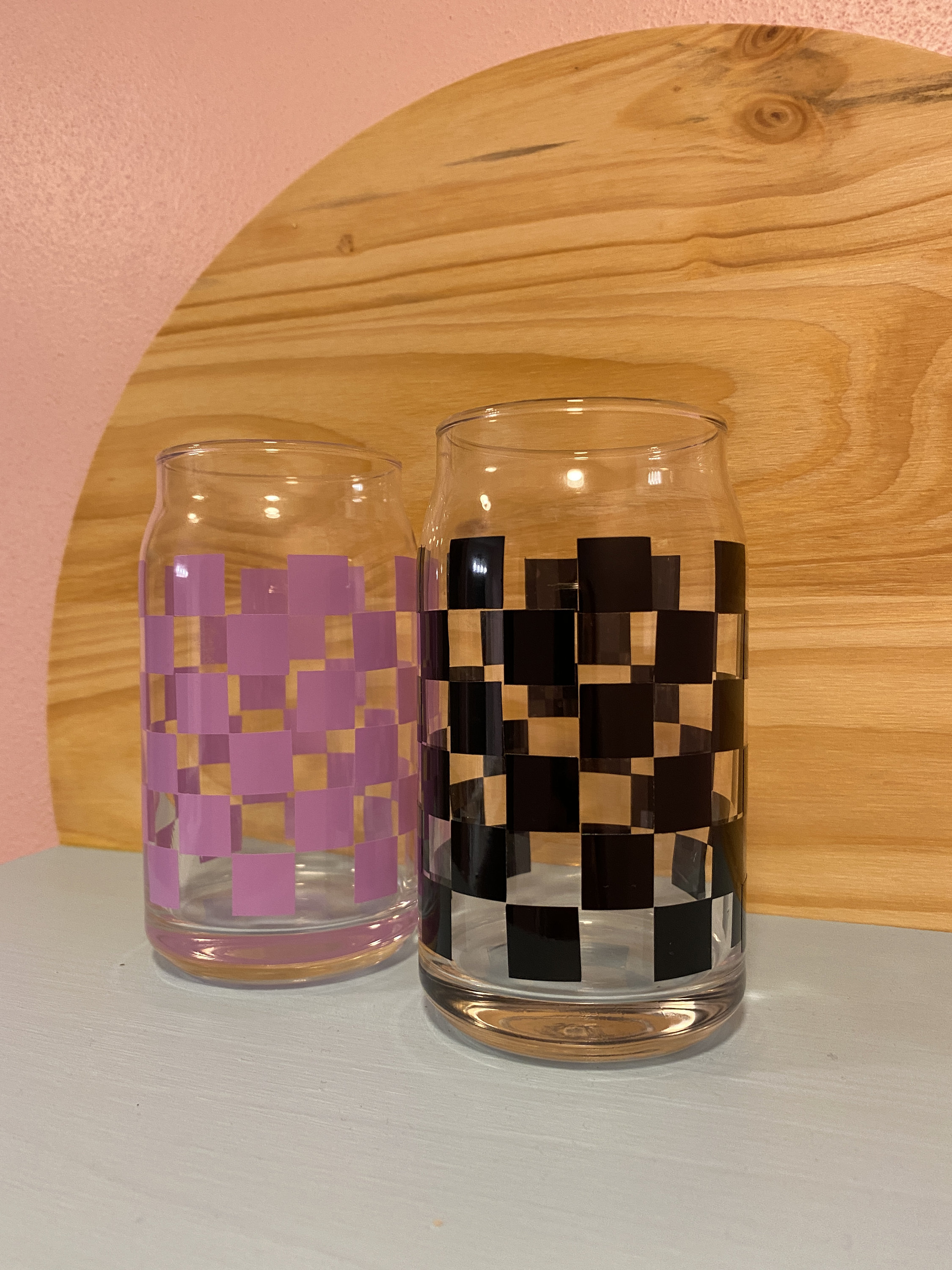 Checker Glass Cup/ Checkered Beer Can Glass/ Iced Coffee Glass Etsy