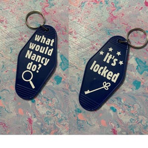 Detective motel keychain, it&#39;s locked, PC Gamer Gift, Nancy Drew keychain, Gifts for Her, Bookish gifts, book lover