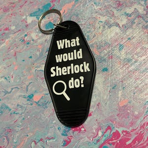 Detective motel keychain, sherlock holmes, sherlock keychain, 221b baker st, book club babe, literary Gift, mystery novel, Bookish gifts