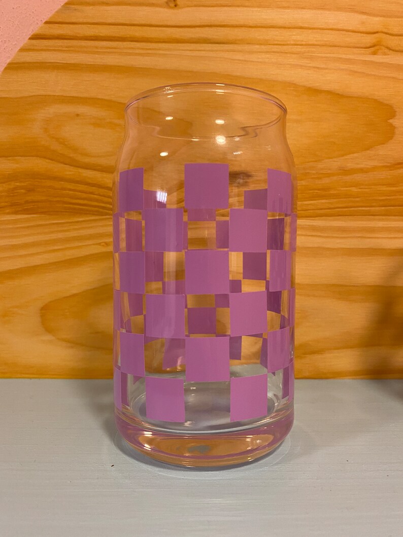 Checker Glass Cup/ Checkered Beer Can Glass/ Iced Coffee Glass Etsy