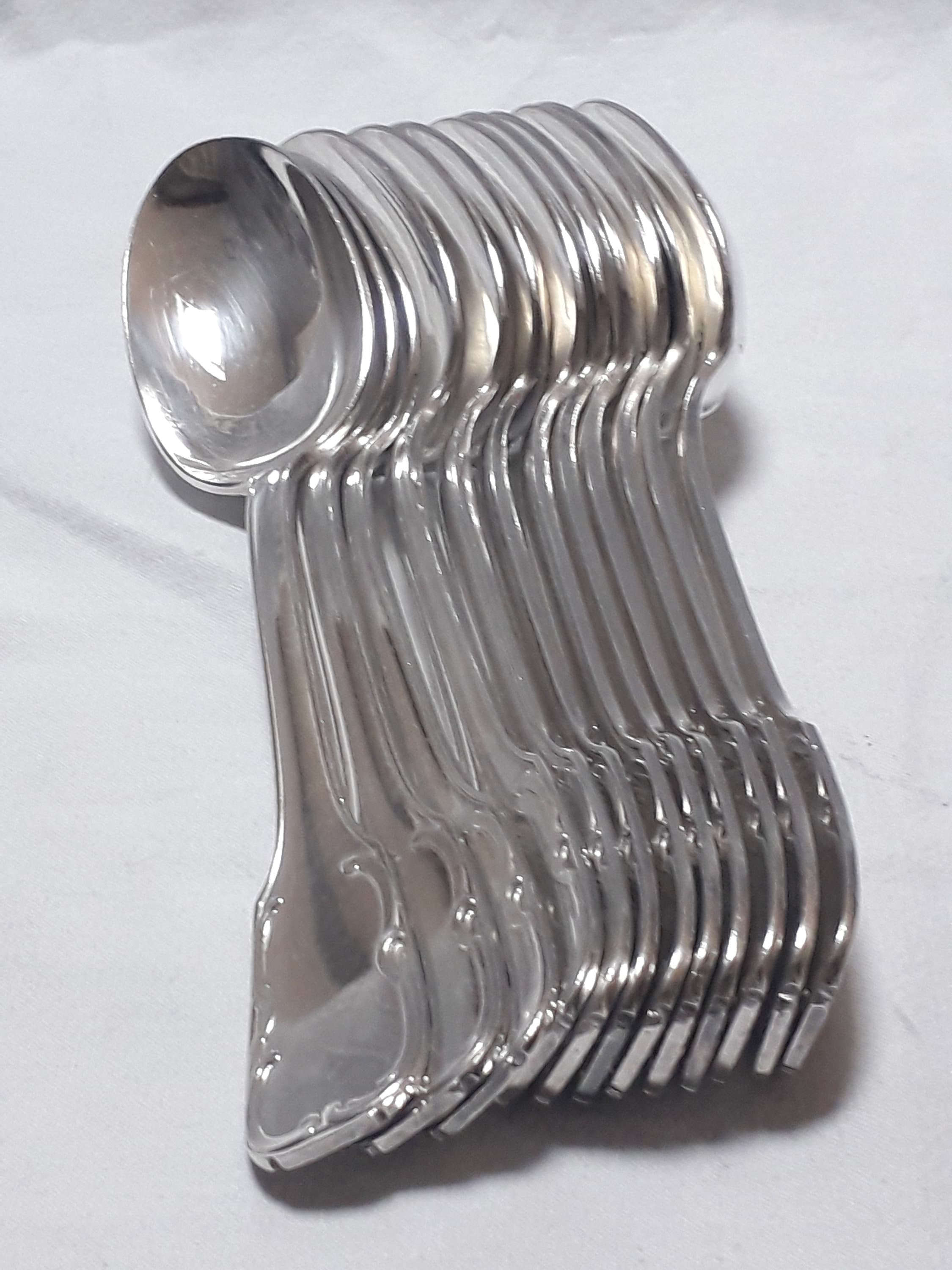 12 Cuillères d'entrée/À Dessert Soupe Art Déco Français Silverplate