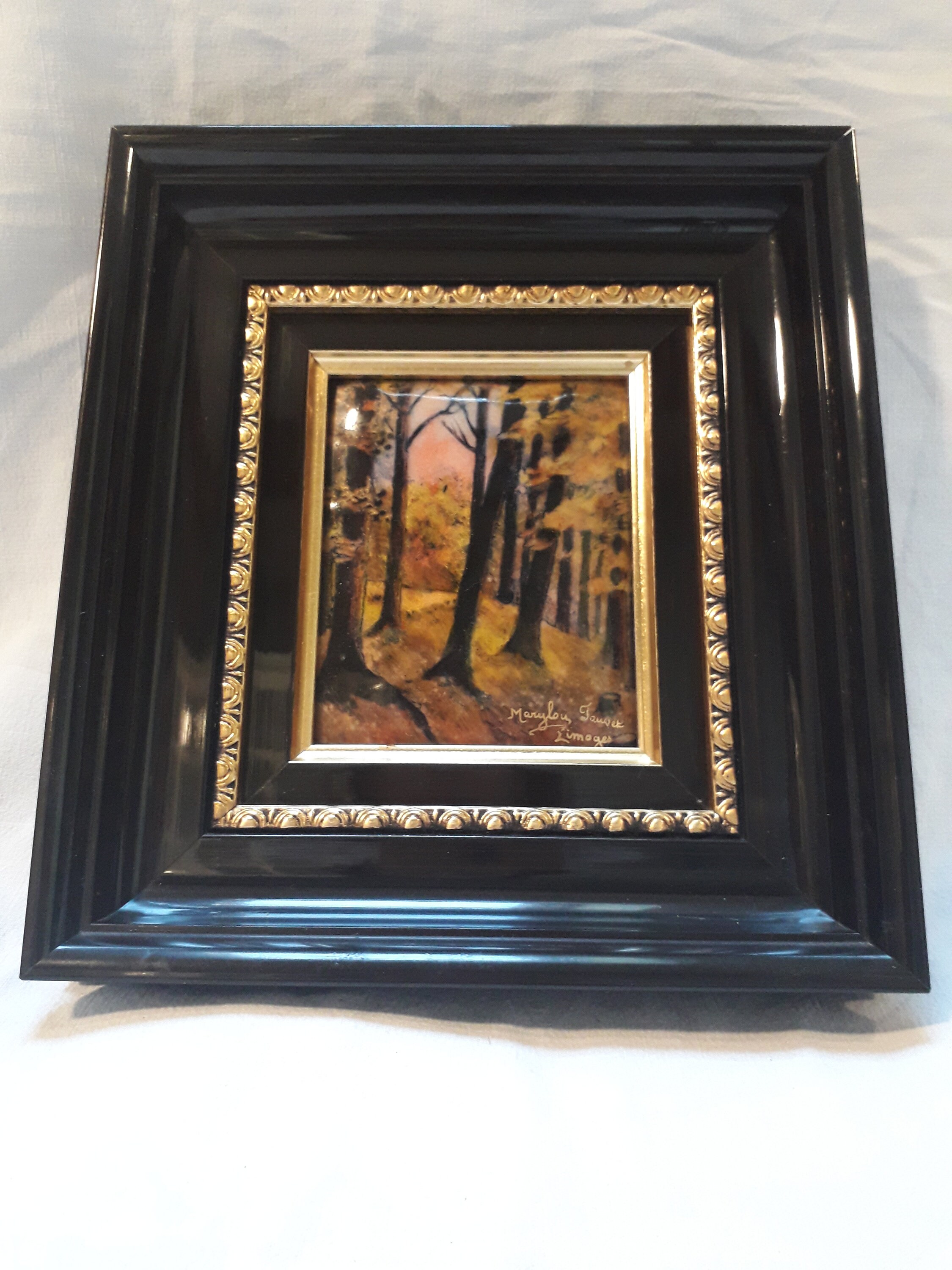 Français Émail sur Cuivre Peinture Signée Marylou Fauvet