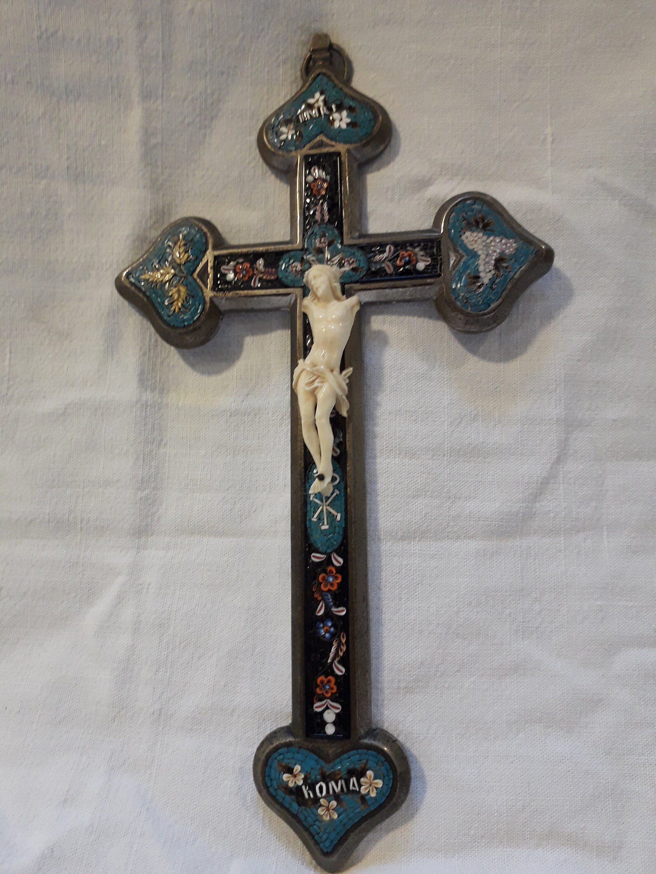 Grande Mosaïque Italienne Vintage Micro Crucifix Croix
