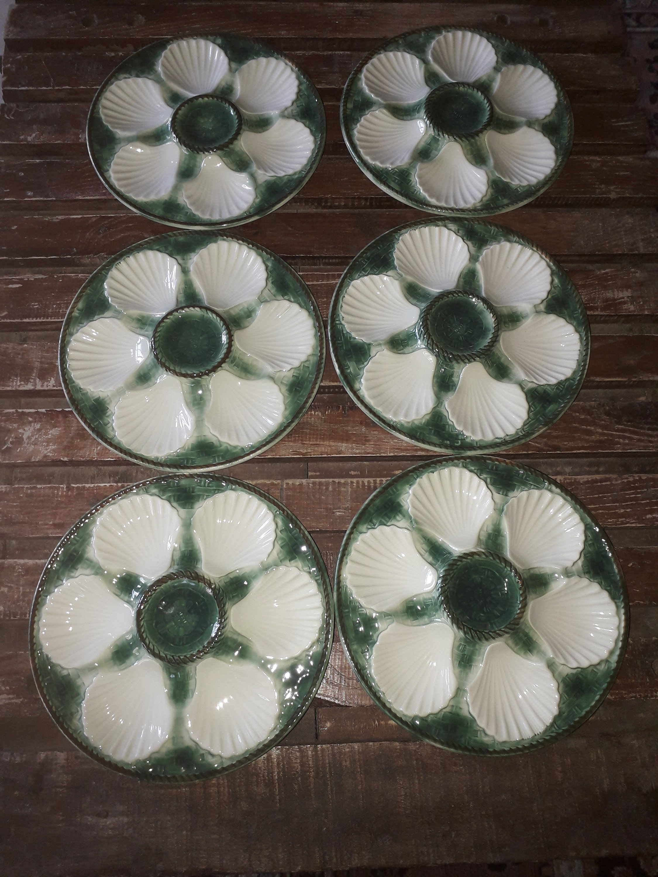 6 Français Plaques d'huîtres en Majolique Longchamp