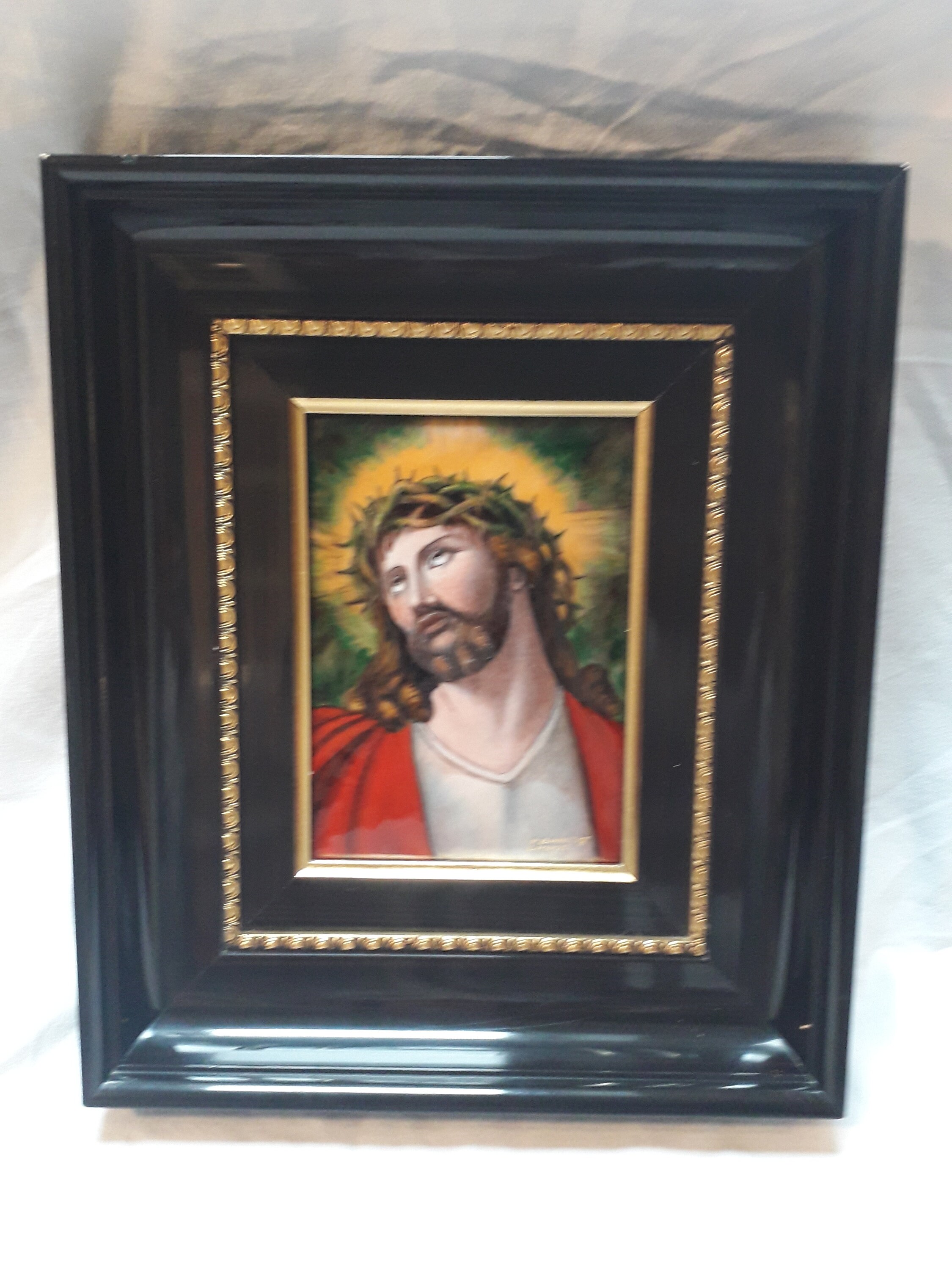 Français Peinture en Émail Du Christ Limoges Pierre Bonnet 1934-2008