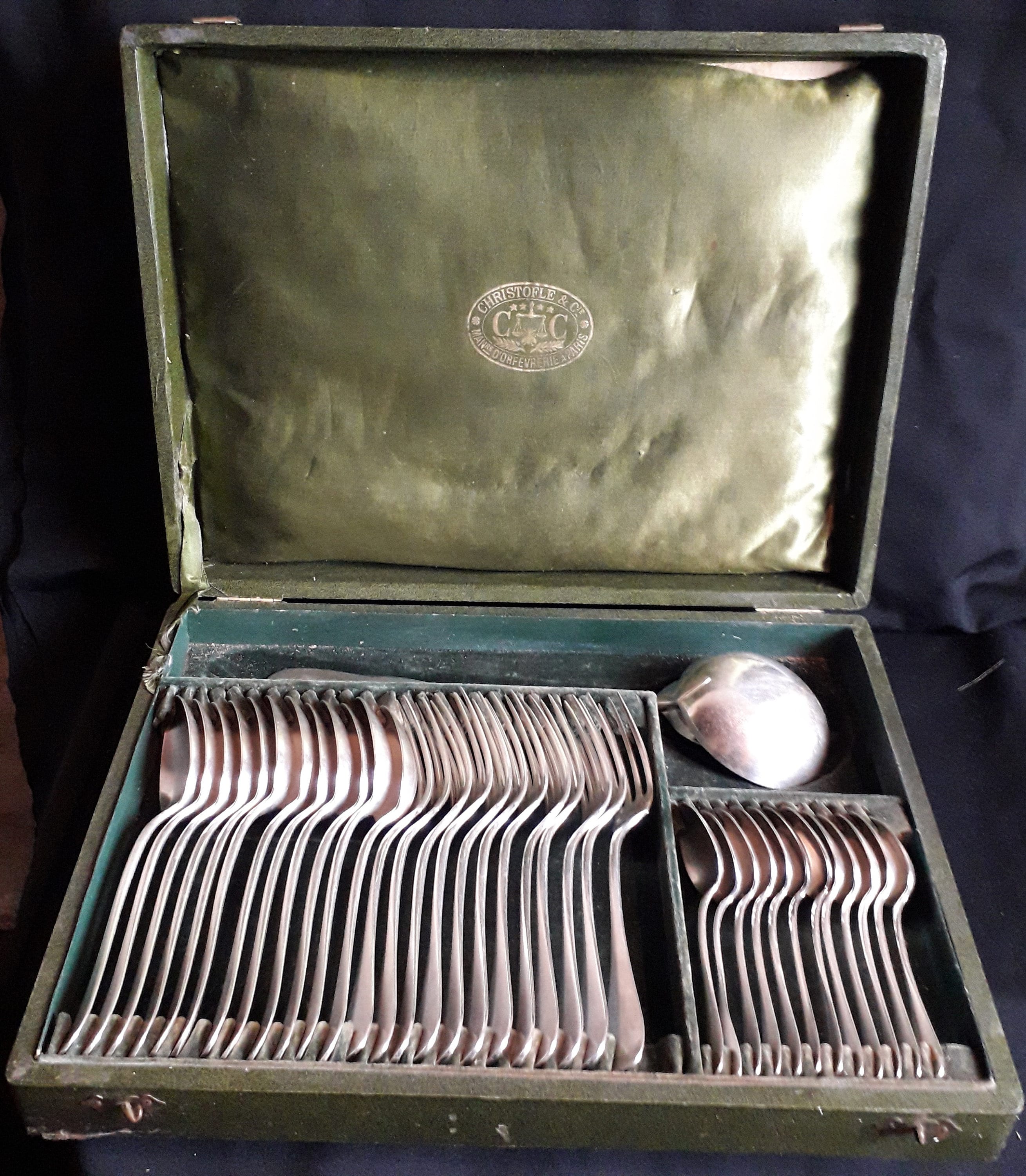 Wooden Silverware Storage Chest Canteen Brass Hardware 2 Levels