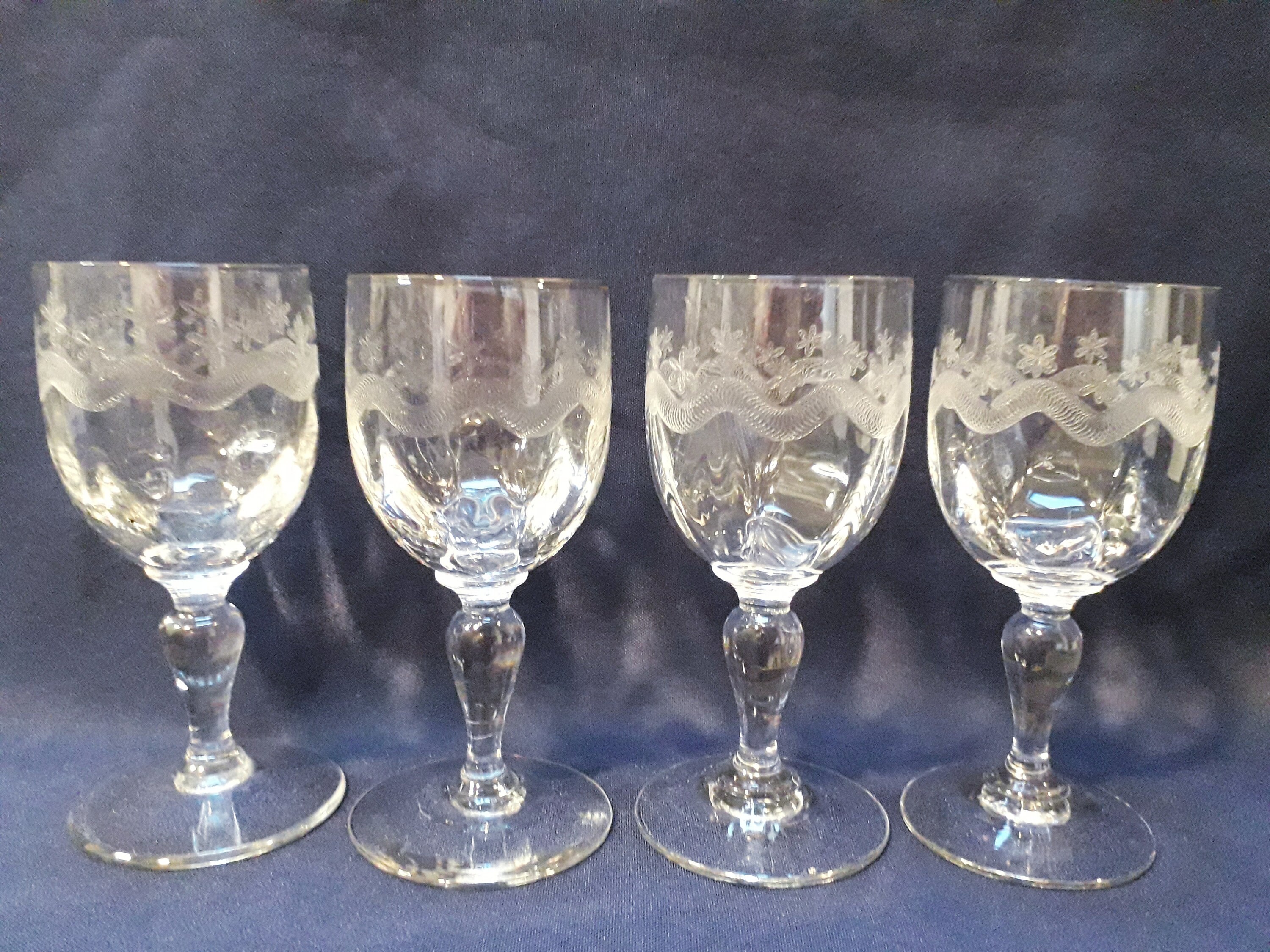 4 Français Verres Anciens Gravés à L'acide