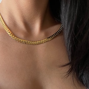 18k gold electroplated snake chain choker necklace, 18k gold necklace, 18k gold chain, 18k gold snake chain, 18k gold choker, gold chain