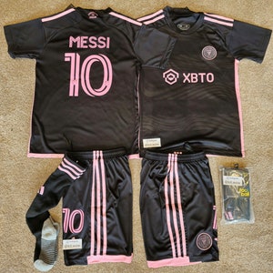 Messi Boys Football Kit With Socks Miami 10 Soccer Jersey Set Fast UK Delivery image 2