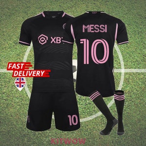 Messi Boys Football Kit With Socks Miami 10 Soccer Jersey Set Fast UK Delivery image 1