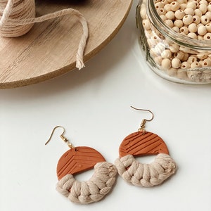 Boho Terracotta Clay and Cream Macrame Dangle Earring