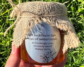 Mermelada de espino amarillo casera y seleccionada a mano con perlas de ámbar mágico, frasco de vidrio de 250 ml