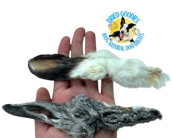 Natuurlijk harige konijnenoren hondensnoepjes: natuurlijke luchtgedroogde harige kauwsnacks, doos van 1 pound