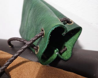 Leather Drawstring Pouch with Loop
