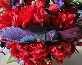 Custom Wing Leather Knife Sheath - Hummingbird Theme (Made to Order)