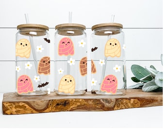 Spooky conchas Glass can | Mexican pan dulce Ghost | Spooky season 16 oz libby glass can