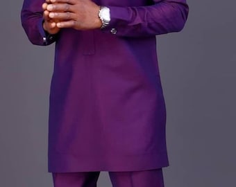 Purple Senator wear for men, men kaftan clothing, african men 2-piece clothes, african wedding dress,suit anniversary birthday party for men