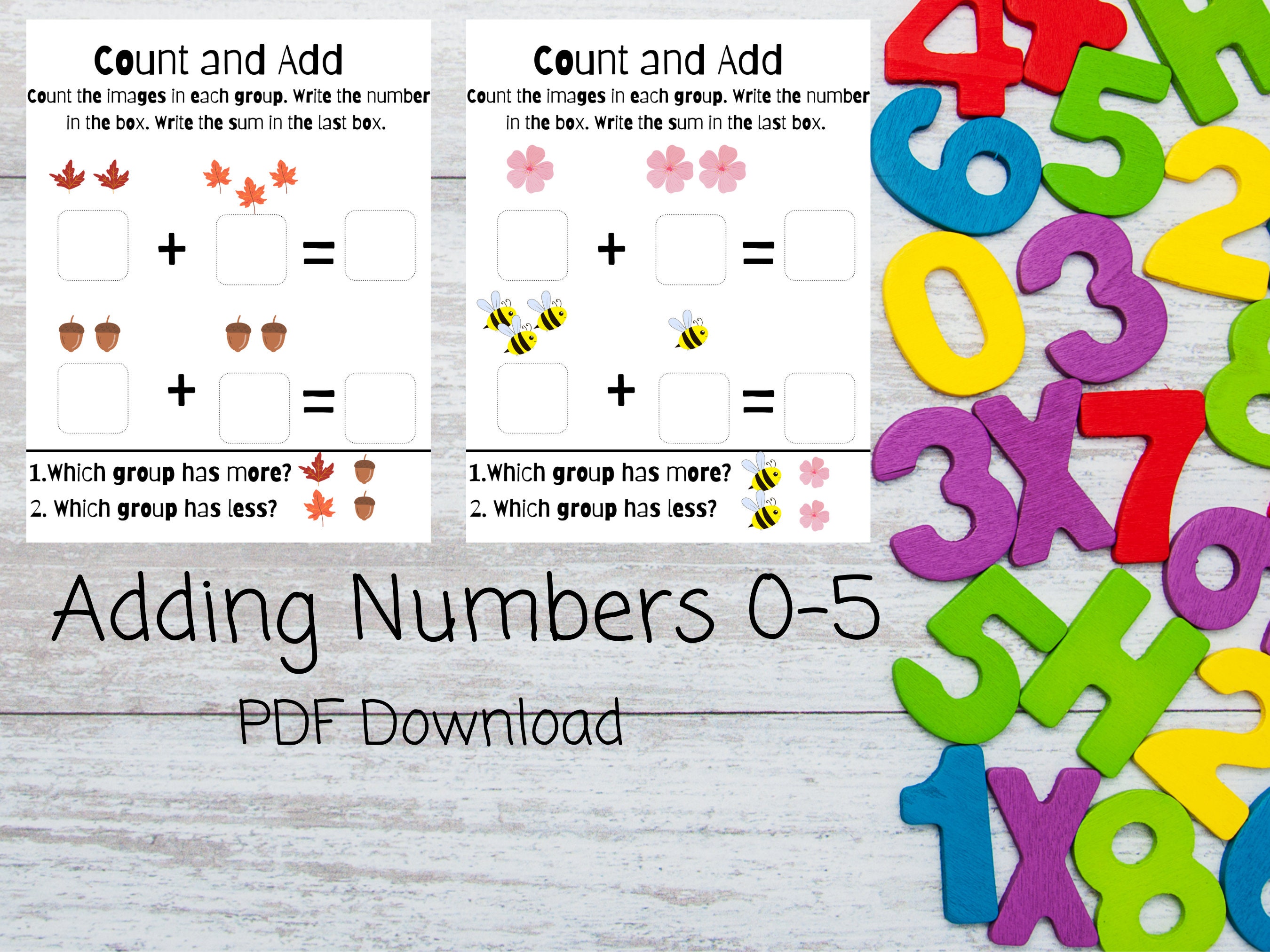 instant download kindergarten math worksheets adding fun etsy