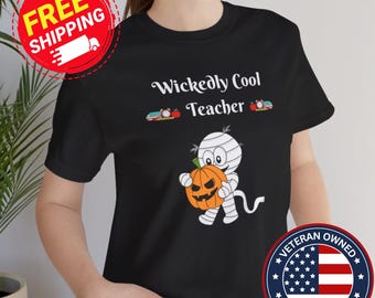 Wickedly Cool Teacher Retro Halloween Tee, Teacher Halloween Shirts