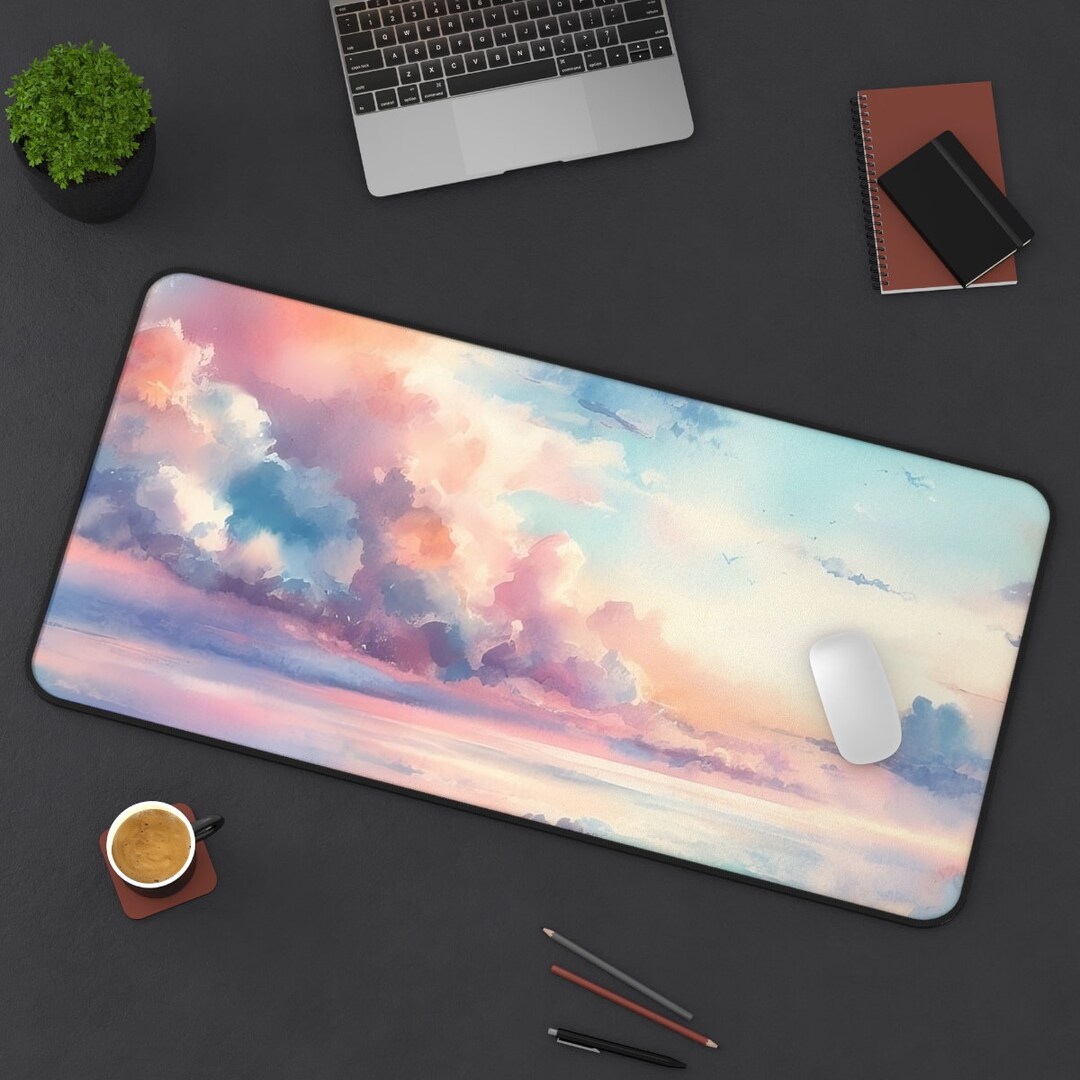 Kawaii Pastel Mouse Pad Cloud Watercolor Desk Mat Sky Desk Etsy