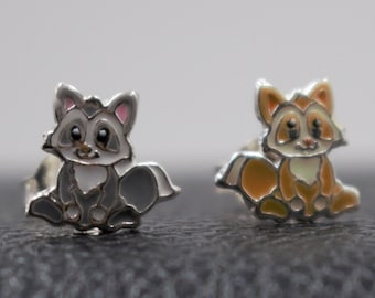 Brincos de guaxinim de prata, brincos de animais de prata esterlina 925, brincos de animais, presente de amante de animais, presente para crianças