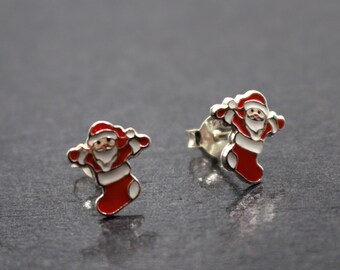 Sterling Silver Santa Stud Earrings: Christmas Kids Jewelry