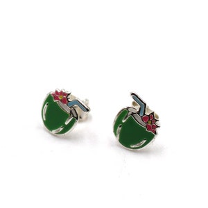 Sterling Silver Coconut Stud Earrings: Tropical Jewelry Gift