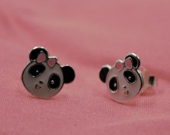 Silver Panda Stud Earrings, 925 Sterling Silver, Kids Earrings, Gift for Kids, Panda lover, Animal Earrings