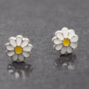 Daisy Flower Stud Earrings, 925 Sterling Silver Stud Earrings, Enamel Stud Earrings, Flower Earrings, Children Earrings