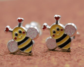 Bumble Bee Stud Earrings, 925 Sterling Silver Stud Earrings, Silver Bee Earrings, Insect Earrings, Tiny Bee Earrings, Gift for Girl