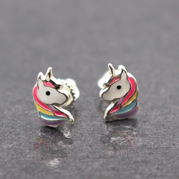 Unicorn Stud Earrings, Kid Unicorn Earrings, 925 Sterling Silver Earrings, Silver Kids Earrings, Gift for Kids, Girl, Children Earrings