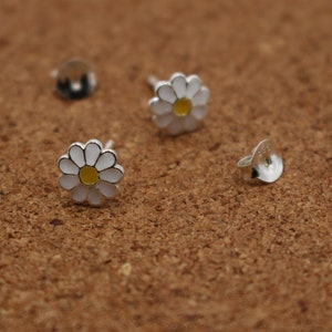 Daisy Flower Stud Earrings, 925 Sterling Silver Stud Earrings, Enamel Stud Earrings, Flower Earrings, Children Earrings image 3