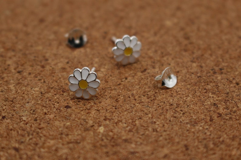 Daisy Flower Stud Earrings, 925 Sterling Silver Stud Earrings, Enamel Stud Earrings, Flower Earrings, Children Earrings image 3