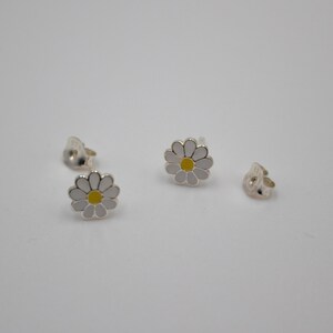 Daisy Flower Stud Earrings, 925 Sterling Silver Stud Earrings, Enamel Stud Earrings, Flower Earrings, Children Earrings image 2