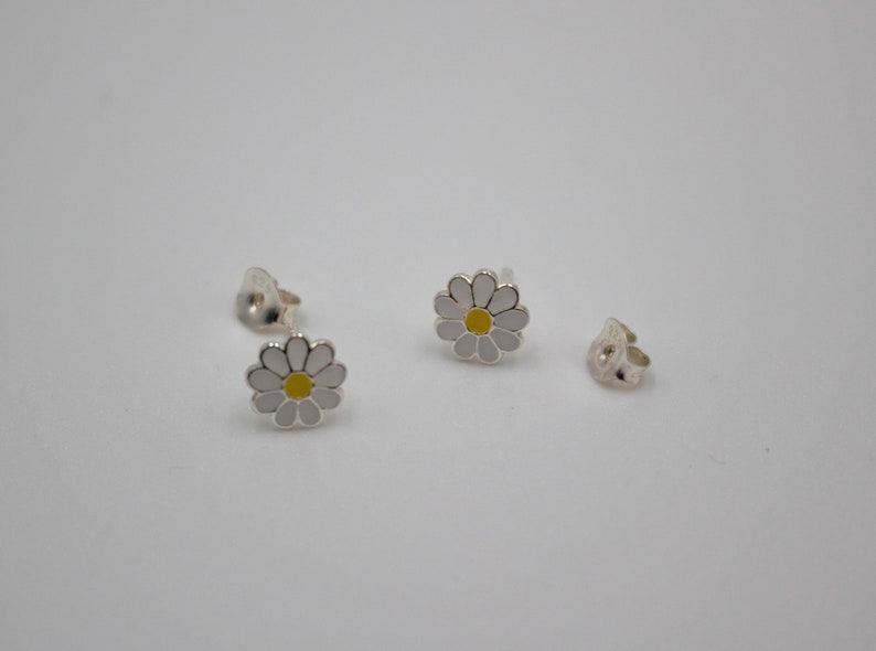 Daisy Flower Stud Earrings, 925 Sterling Silver Stud Earrings, Enamel Stud Earrings, Flower Earrings, Children Earrings image 2