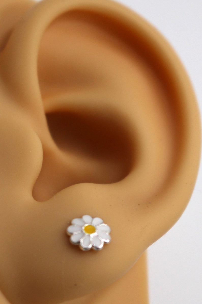Daisy Flower Stud Earrings, 925 Sterling Silver Stud Earrings, Enamel Stud Earrings, Flower Earrings, Children Earrings image 5