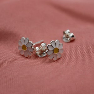 Daisy Flower Stud Earrings, 925 Sterling Silver Stud Earrings, Enamel Stud Earrings, Flower Earrings, Children Earrings image 4