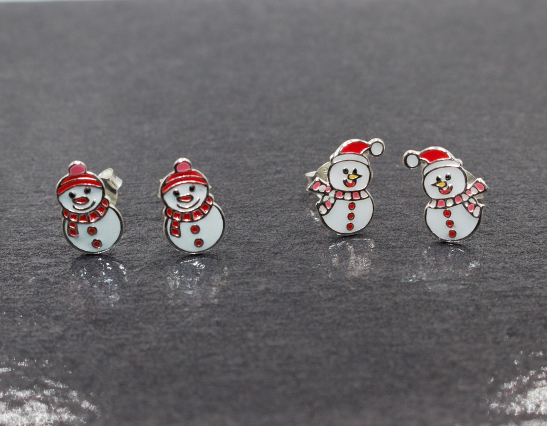 Snowman Stud Earrings, 925 Sterling Silver Earrings, Kids Silver