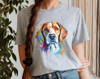 Camisa Beagle, camiseta amante del Beagle, regalo del propietario del Beagle, estampado de perro colorido, camiseta amante de los animales, lindo cachorro Beagle, cara feliz del Beagle, acuarela