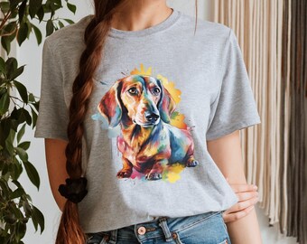 Camiseta de perro salchicha, camiseta para amantes de los perros salchicha, regalo para dueños de perros salchicha, estampado colorido de perro, camiseta para amantes de los animales, cachorro de perro salchicha lindo, perro salchicha feliz