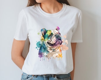 Bulldog T-Shirt, Bulldog Lover Tee, Bulldog Owner Gift, Colorful Dog Print, Animal Lover Shirt, Cute Bulldog Puppy, Happy English Bulldog