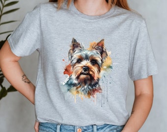 Camisa de Yorkie, camiseta de amante de Yorkshire Terrier, regalo del propietario del perro de York, estampado de perro colorido, camisa de amante de los animales, cachorro de Yorkie lindo, Yorkie de acuarela