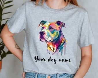 Camiseta personalizada de pitbull, camiseta personalizada con nombre de perro pitbull, regalo para dueño de pitbull, estampado colorido de perro, camiseta para amantes de los animales, camiseta con nombre de perro