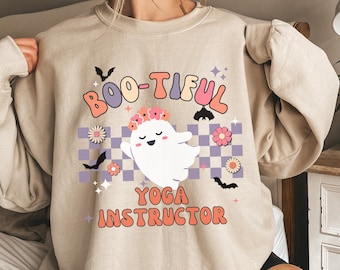 Halloween Yoga Instructor Shirt, Boo Spooky Yoga Sweatshirt, Cute Yoga Instructor Shirt, Retro Halloween Shirt, Ghost Yoga Sweatshirt Gift