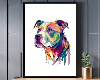 Pit Bull acuarela imprimible arte Pitbull impresión instantánea descargar perro decoración regalo animal pared arte pintura colorido cartel DESCARGA DIGITAL
